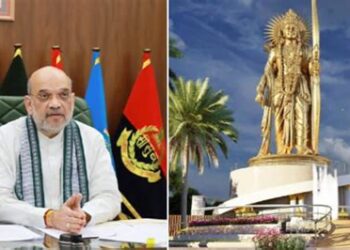 Home Minister Amit Shah Lays Foundation Stone Of 108 Feet Tall Statue Of Lord Shri Ram In Andhra Pradesh
