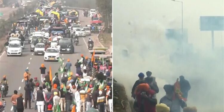 Teargas shells were deployed from a drone as farmers attempted to breach the barricades at the Punjab-Haryana border during the ongoing Farmers Protest 2024.
