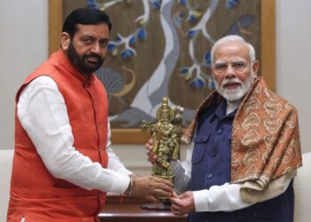 Nayab Saini meets with Prime Minister Modi in Delhi.